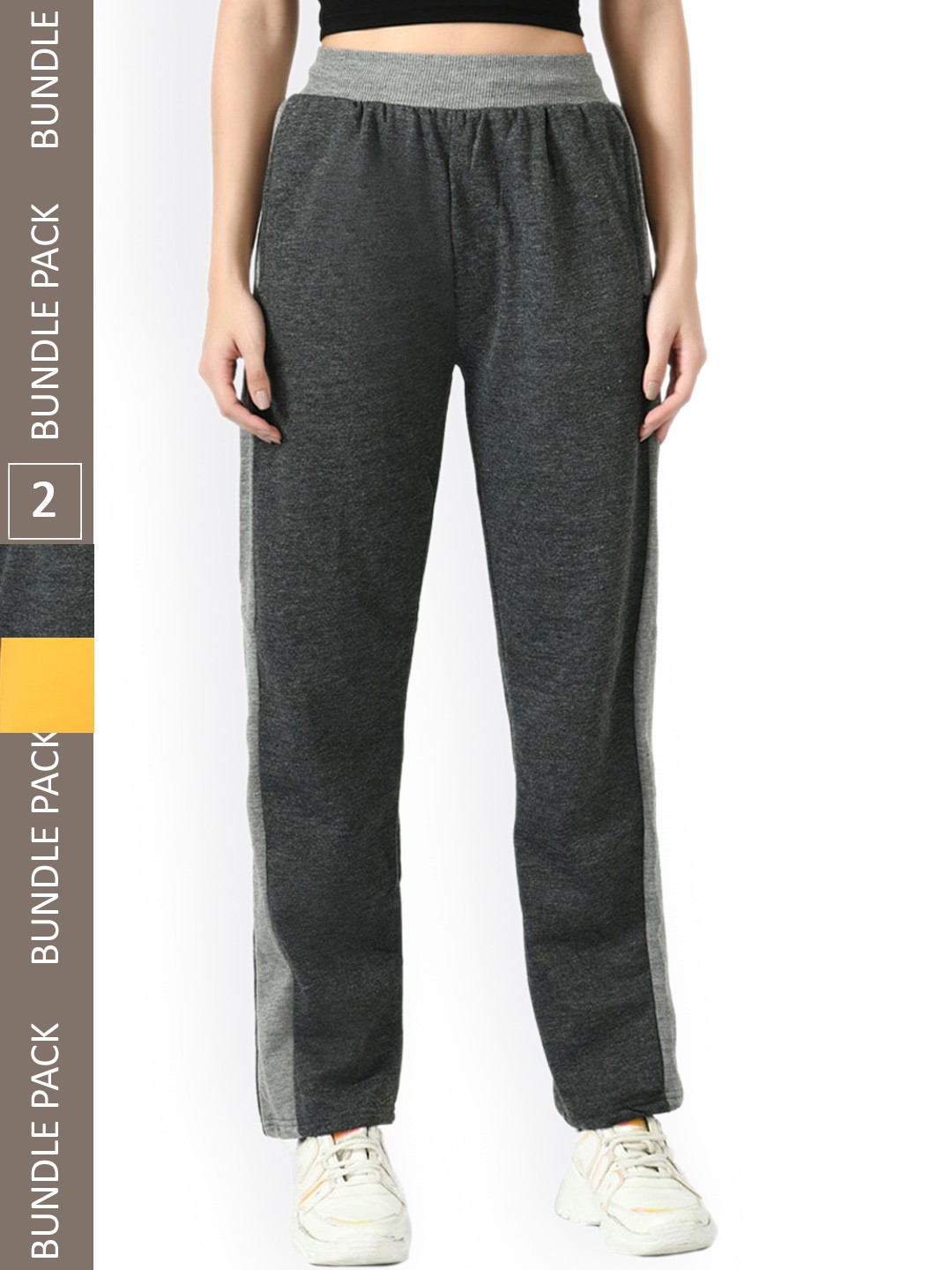 

IndiWeaves Women Pack Of 2 Mid-Rise Track Pants, Grey