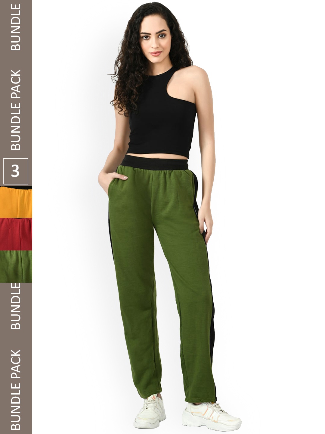 

IndiWeaves Women Pack Of 3 Mid-Rise Track Pants, Green