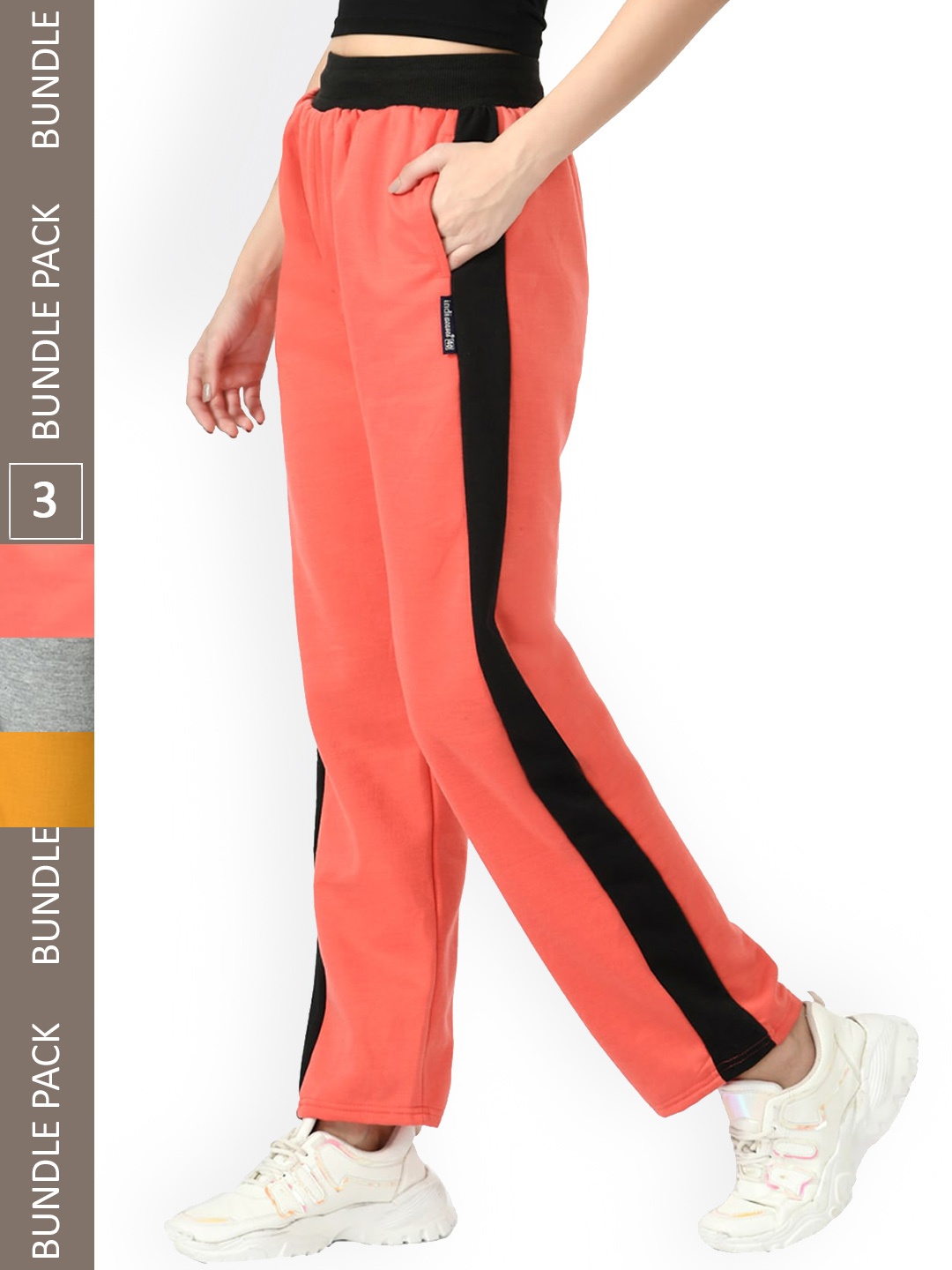 

IndiWeaves Women Pack Of 3 Fleece Track Pants, Peach