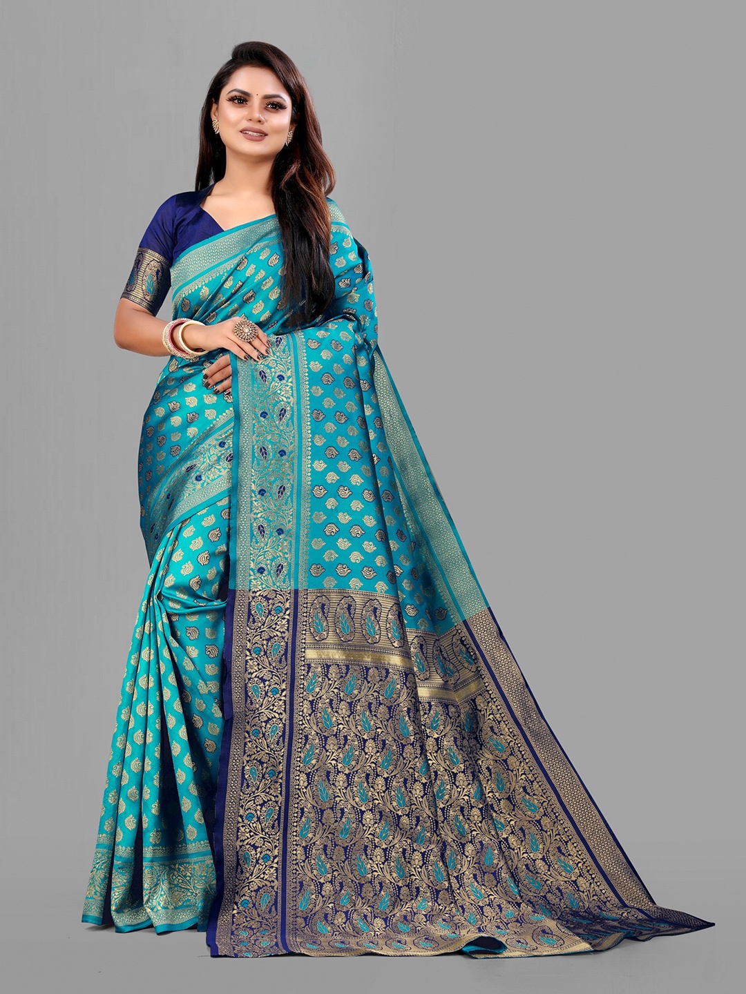 

eshami Woven Design Zari Banarasi Saree, Blue
