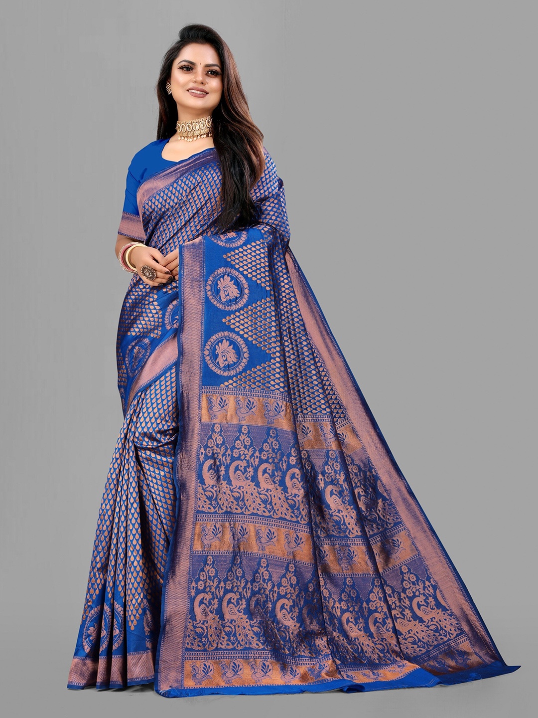 

eshami Ethnic Motifs Woven Design Zari Banarasi Saree, Blue