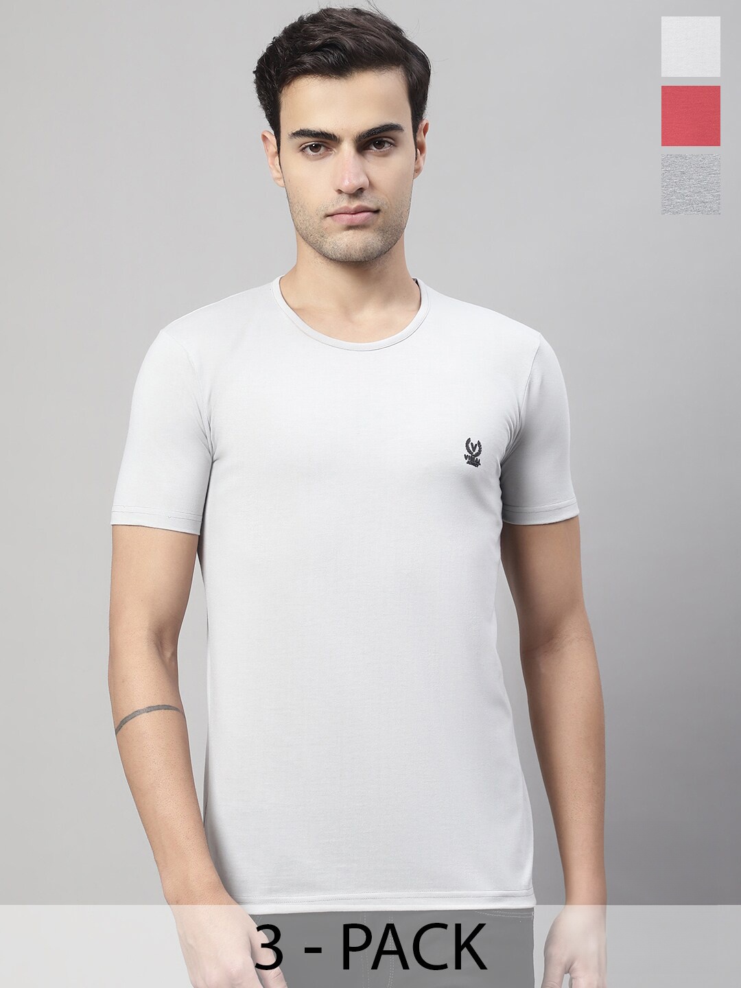 

VIMAL JONNEY Pack Of 3 Round Neck Regular Fit Cotton Casual T-Shirt, White