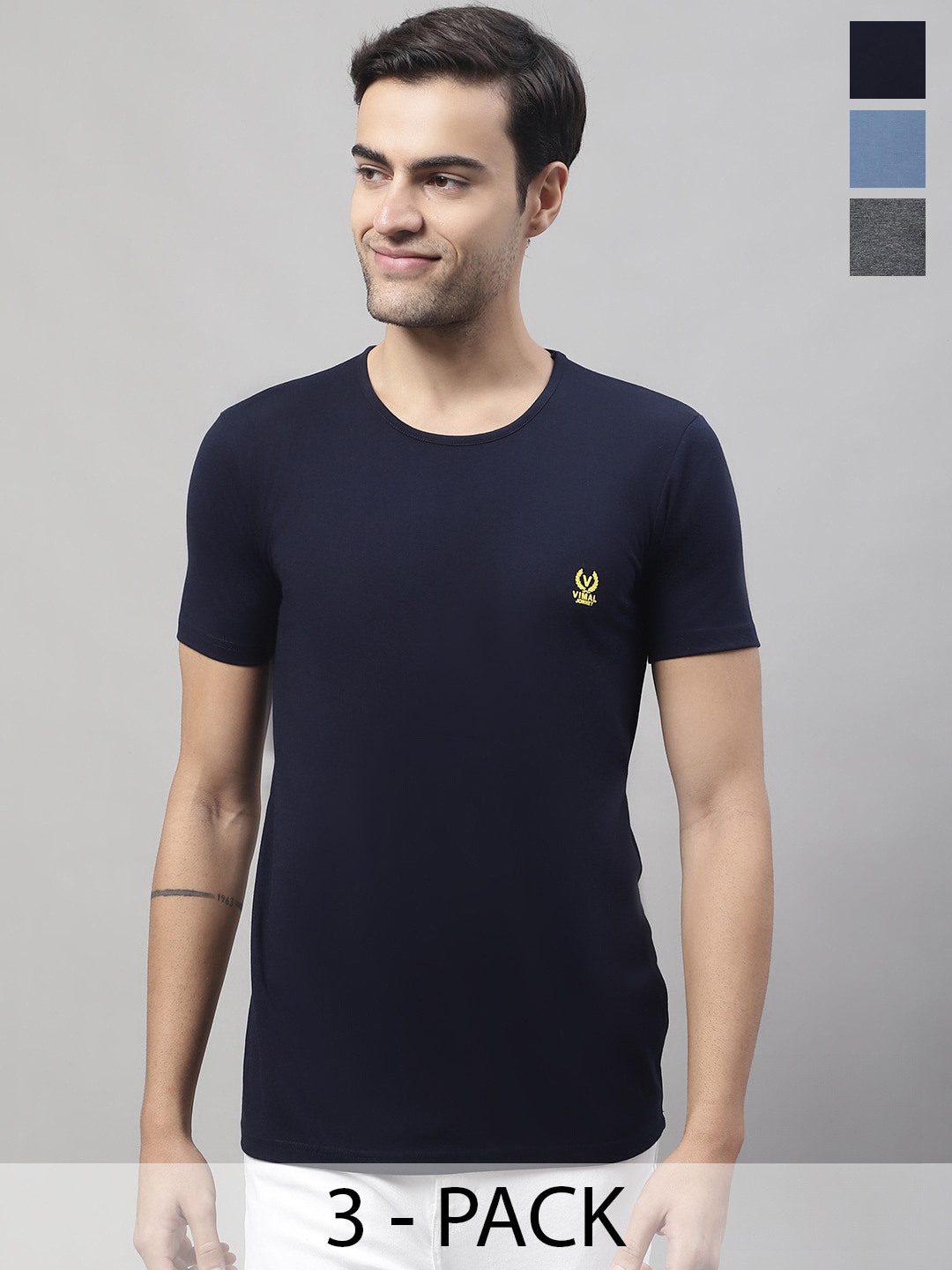 

MACK JONNEY Pack Of 3 Round Neck Regular Fit Cotton Casual T-Shirt, Black