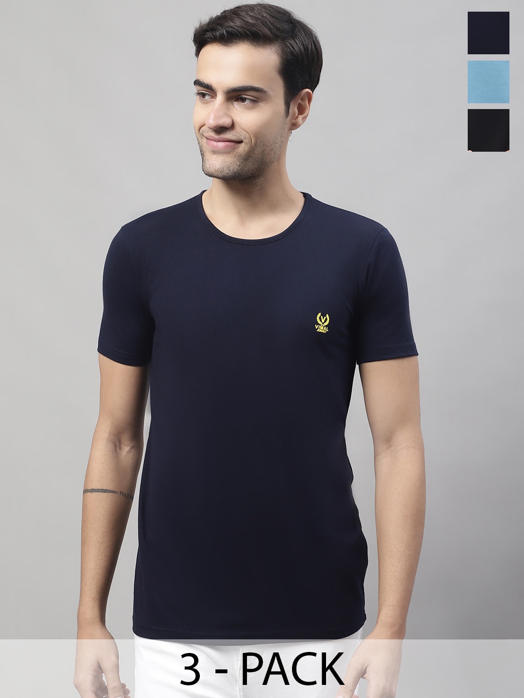

MACK JONNEY Pack Of 3 Round Neck Regular Fit Cotton Casual T-Shirt, Black