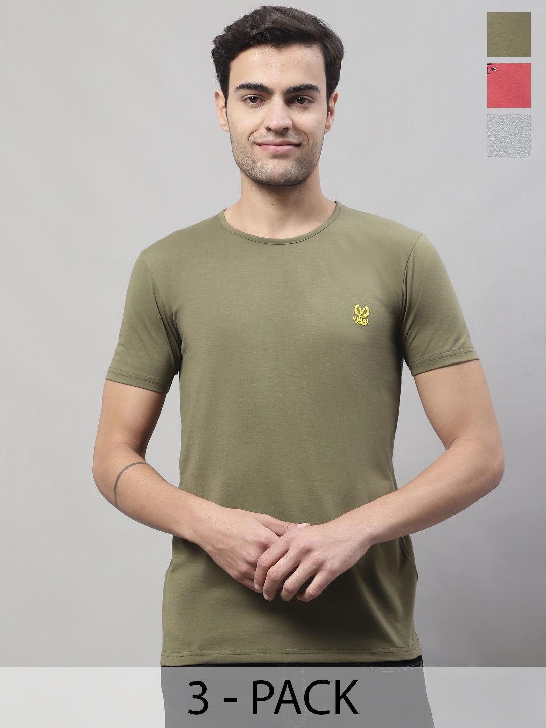 

MACK JONNEY Pack Of 3 Cotton T-shirts, Olive