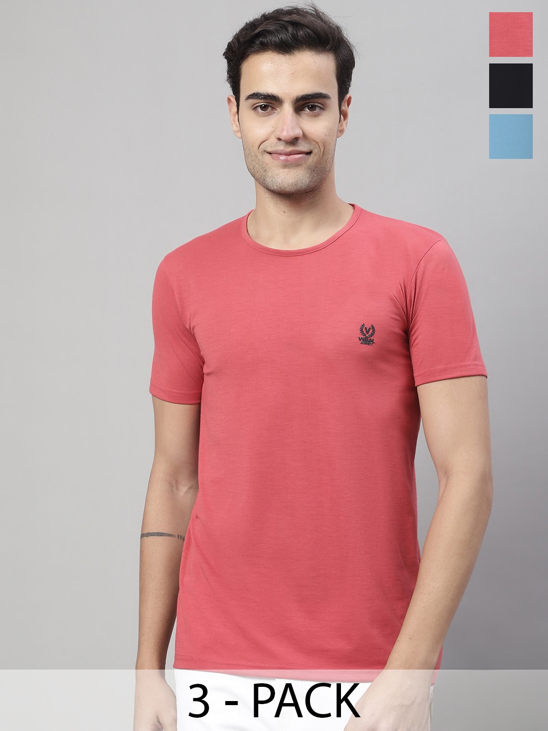 

VIMAL JONNEY Pack Of 3 Cotton T-shirts, Pink
