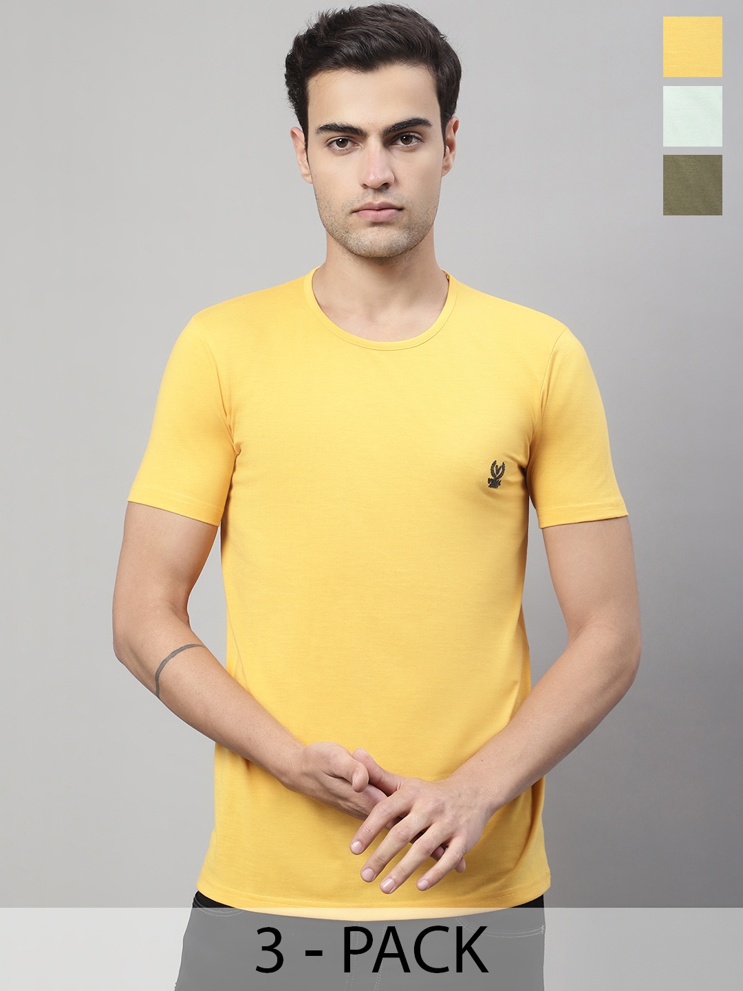 

MACK JONNEY Pack Of 3 Typography Printed Cotton T-shirts, Yellow
