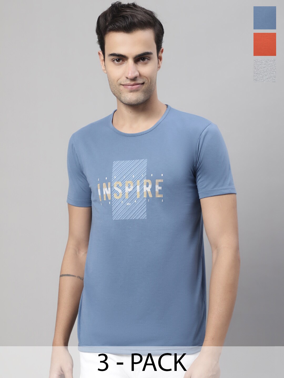 

MACK JONNEY Pack Of 3 Typography Printed Round Neck Cotton T-shirt, Orange