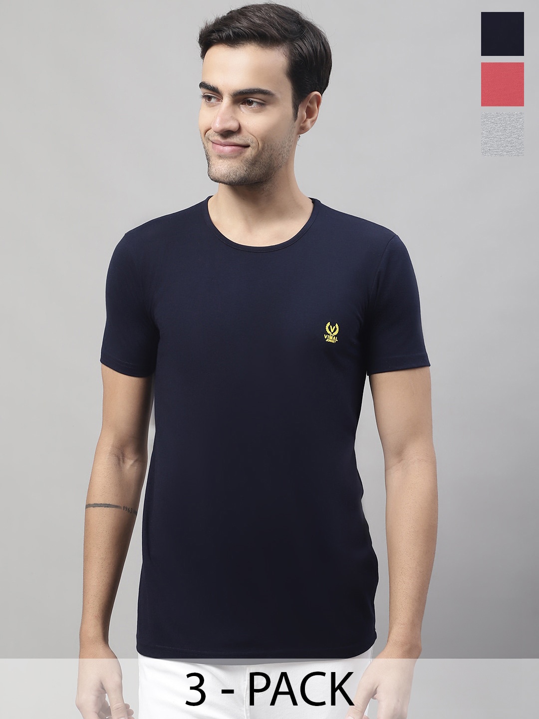 

MACK JONNEY Pack Of 3 Typography Printed Round Neck Cotton T-shirt, Navy blue