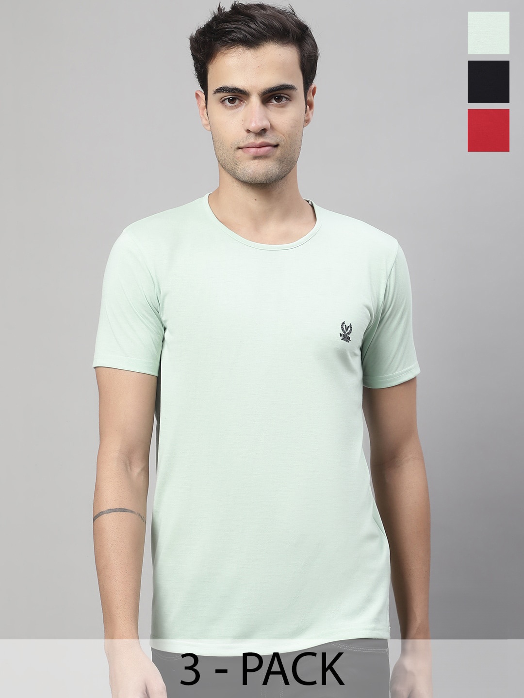 

VIMAL JONNEY Pack Of 3 Round Neck Cotton T-shirt, Sea green