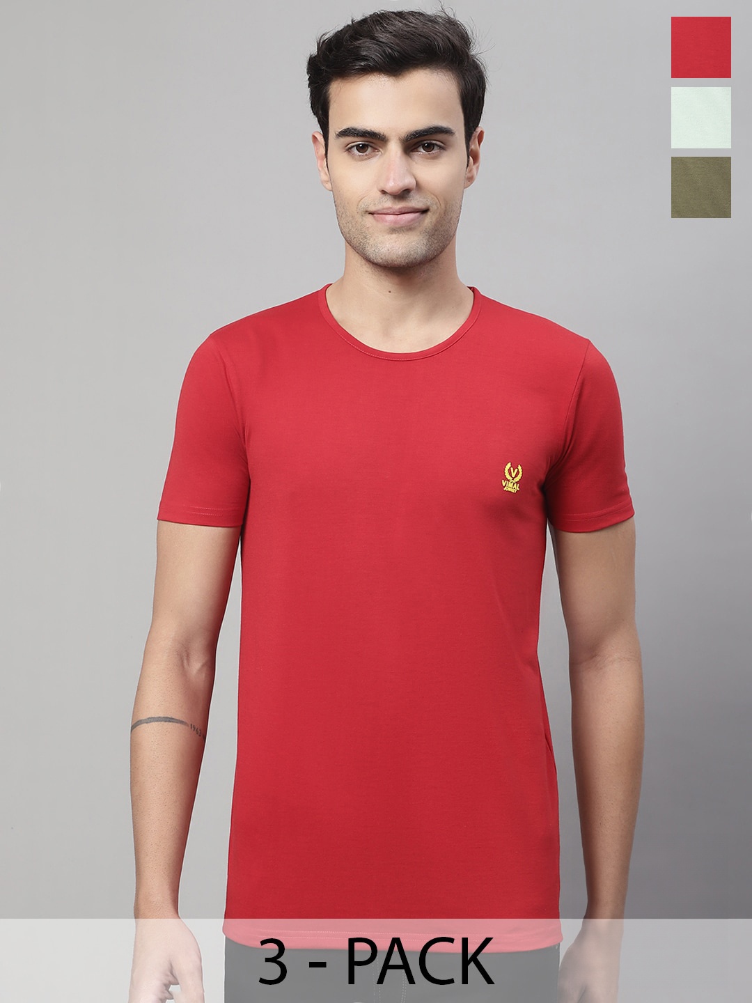 

MACK JONNEY Pack Of 3 Typography Printed Cotton T-Shirt, Red