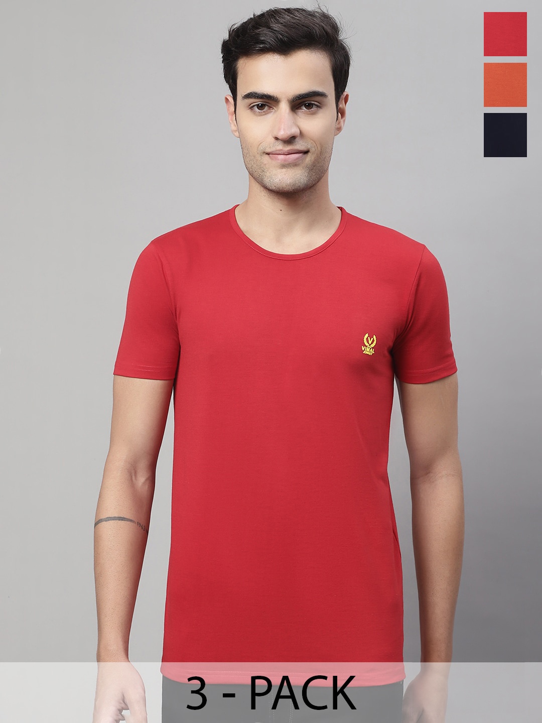 

MACK JONNEY Pack Of 3 Round Neck Cotton T-Shirt, Red