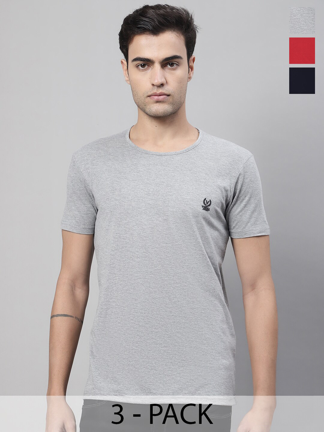

MACK JONNEY Pack Of 3 Typography Printed Cotton T-Shirt, Grey
