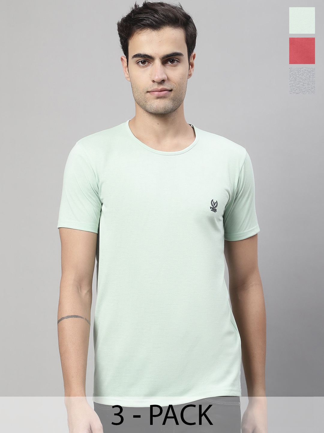 

MACK JONNEY Pack of 3 Round Neck Cotton T-shirts, Sea green