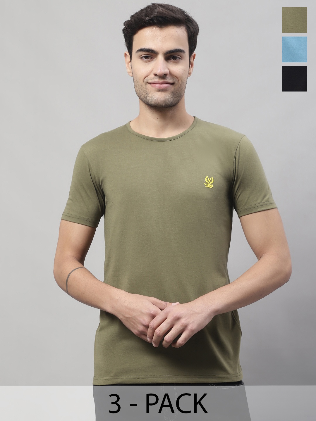 

MACK JONNEY Pack Of 3 Typography Printed Cotton T-shirts, Olive