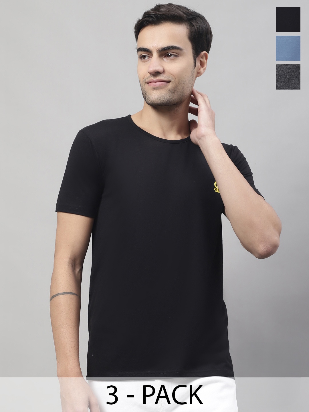 

MACK JONNEY Pack Of 3 Typography Printed Cotton T-shirts, Black
