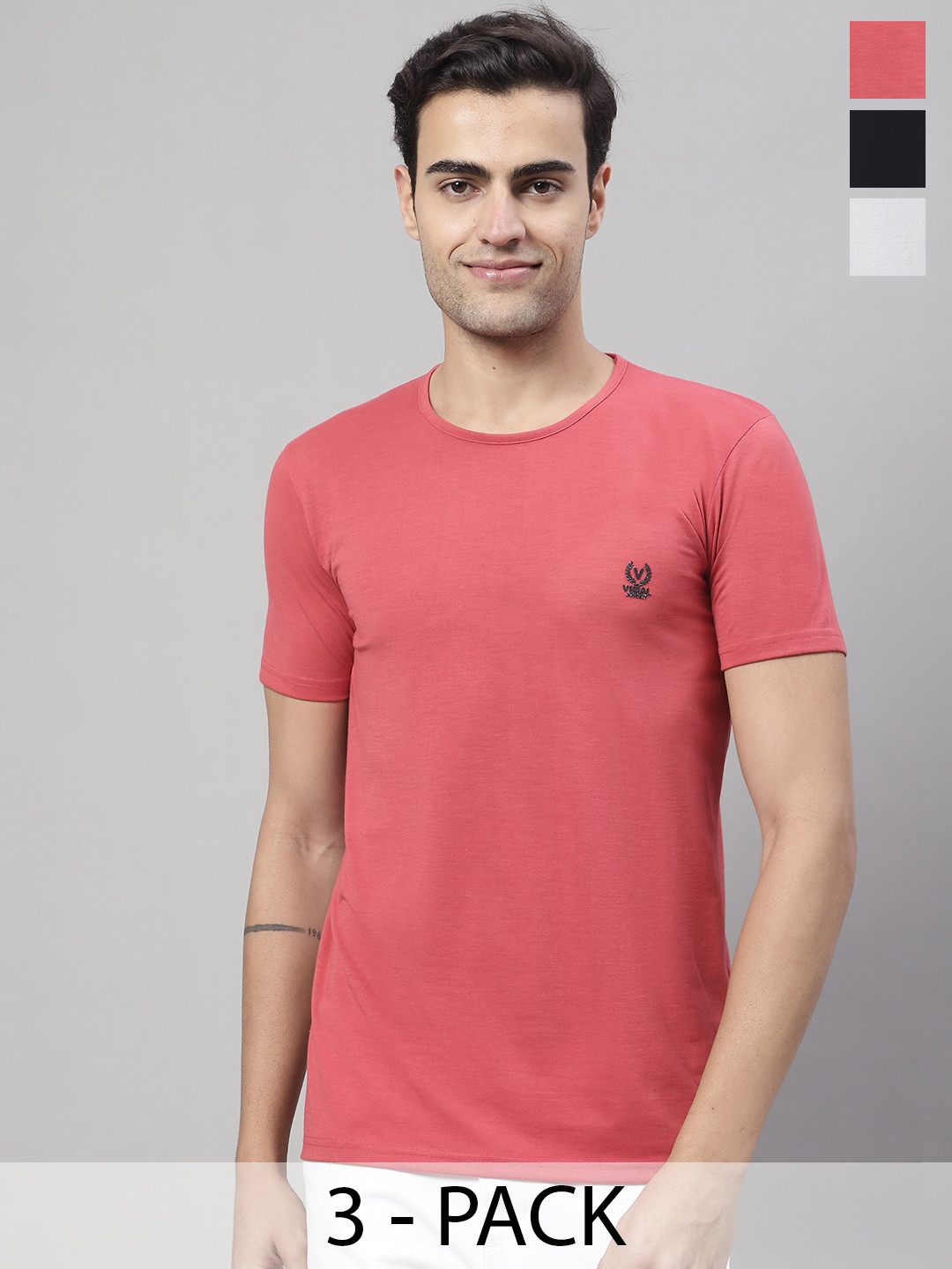 

VIMAL JONNEY Pack Of 3 Round Neck Cotton T-shirts, Red