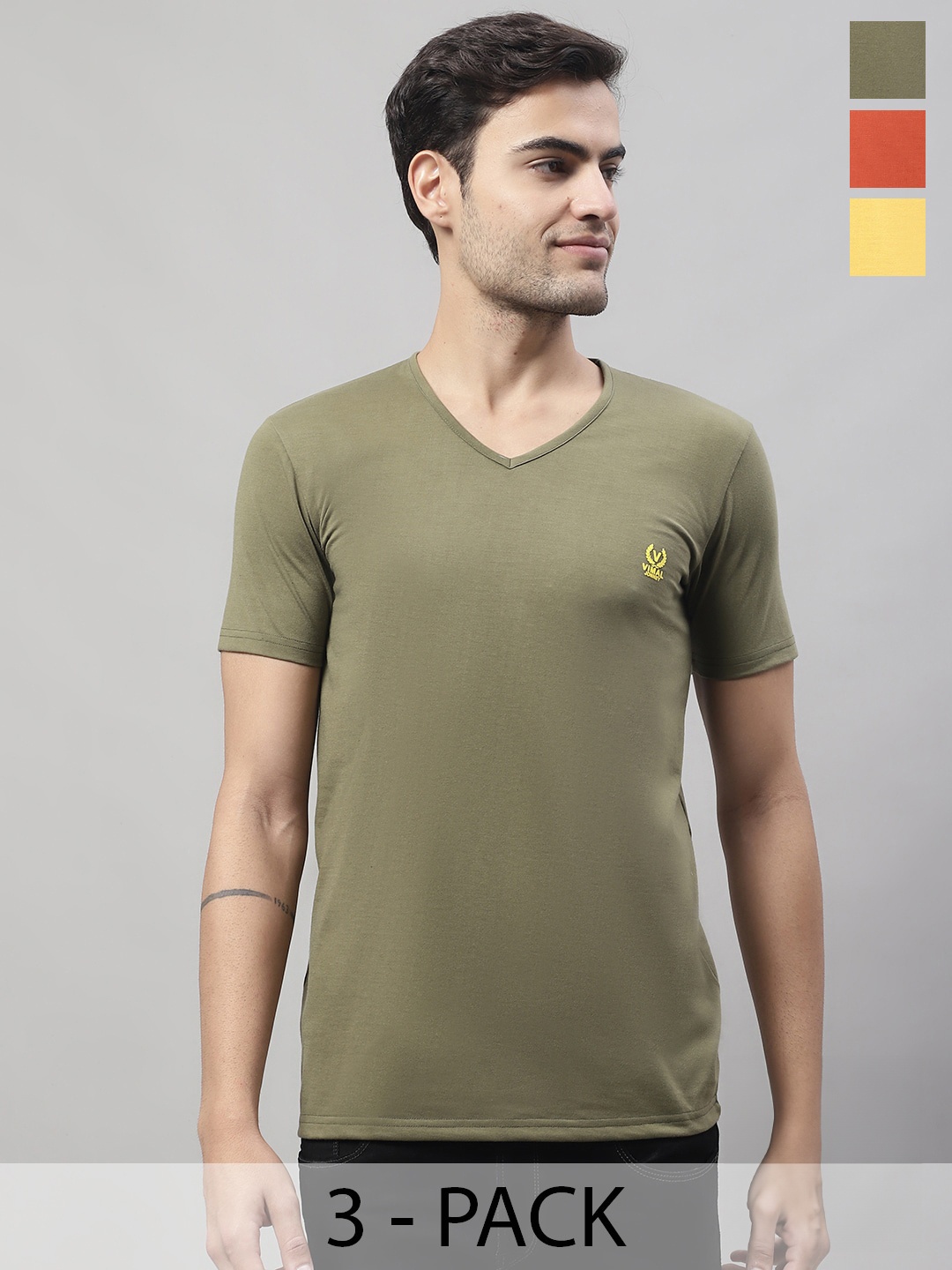 

MACK JONNEY Pack Of 3 V Neck Cotton T-shirts, Green