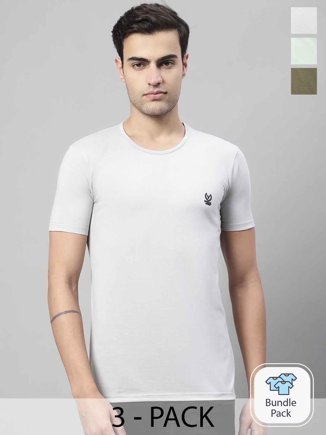 

MACK JONNEY Pack of 3 Round Neck Cotton T-shirts, White