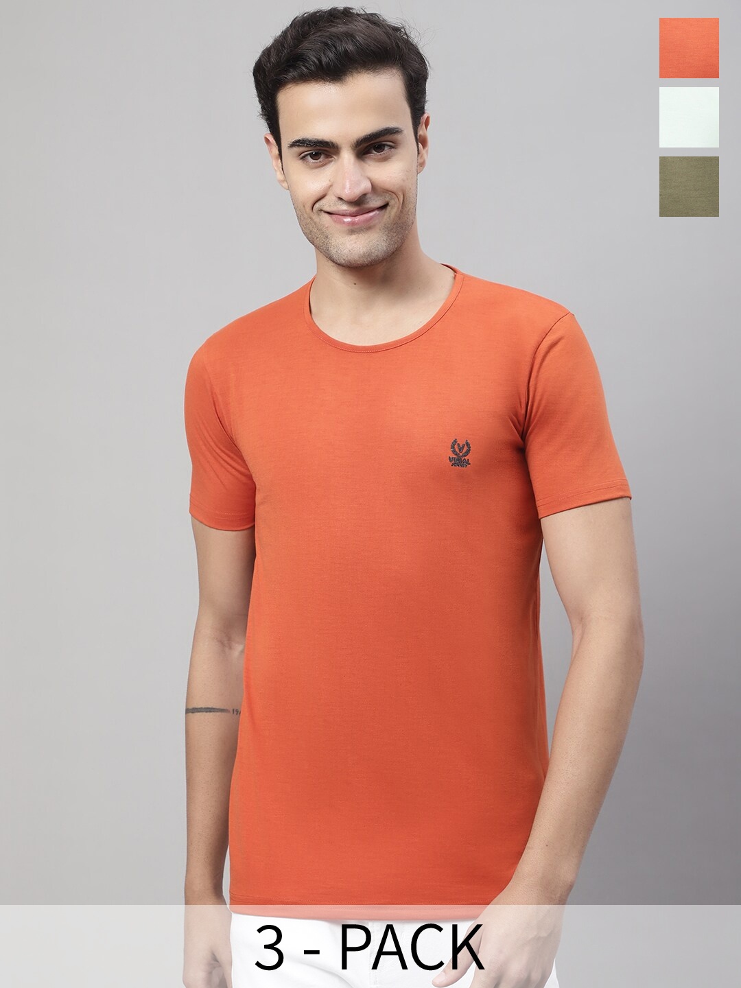 

VIMAL JONNEY Pack of 3 Regular Fit Cotton Regular Fit T-shirt, Orange