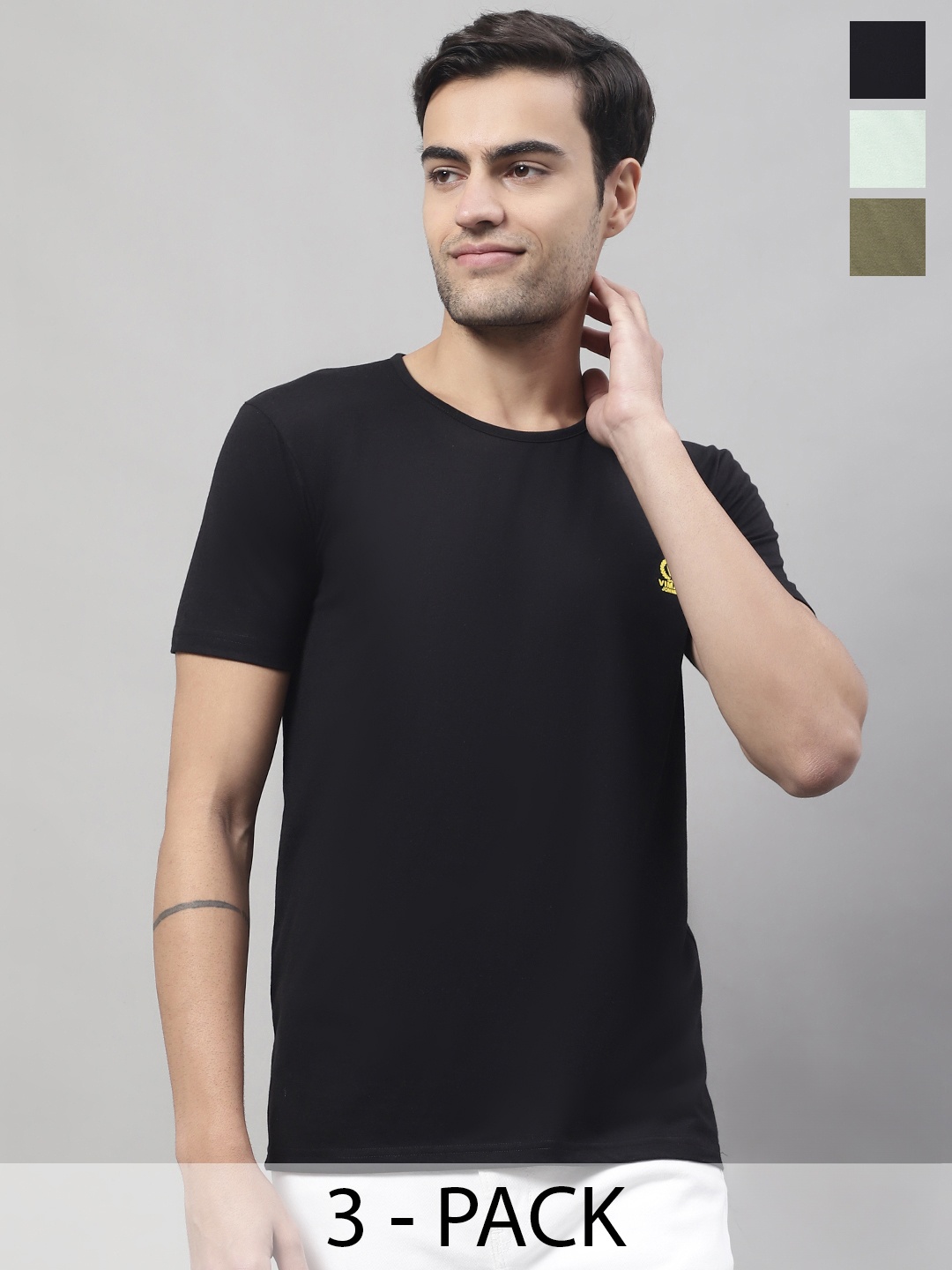 

VIMAL JONNEY Pack Of 3 Cotton T-shirts, Black