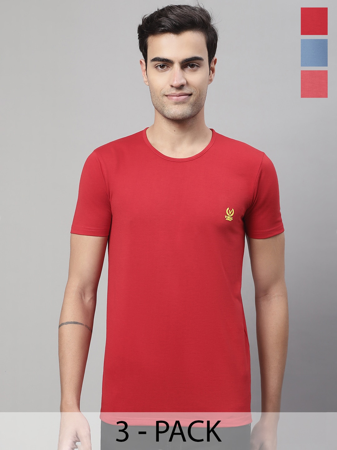 

VIMAL JONNEY Pack Of 3 Cotton T-shirts, Blue