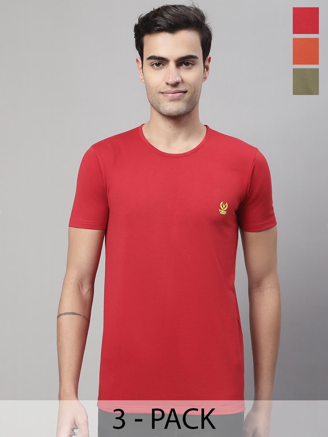 

VIMAL JONNEY Pack Of 3 Cotton T-shirts, Orange