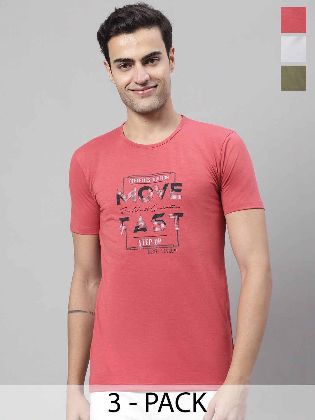 

MACK JONNEY Pack Of 3 Graphic Printed Cotton T-shirts, Grey
