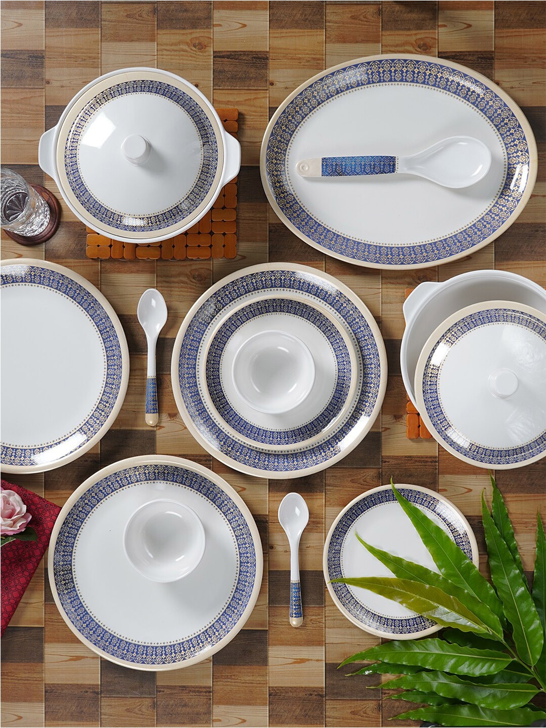 

CDI White & Blue 40-Pieces Ethnic Motifs Printed Melamine Glossy Dinner Set