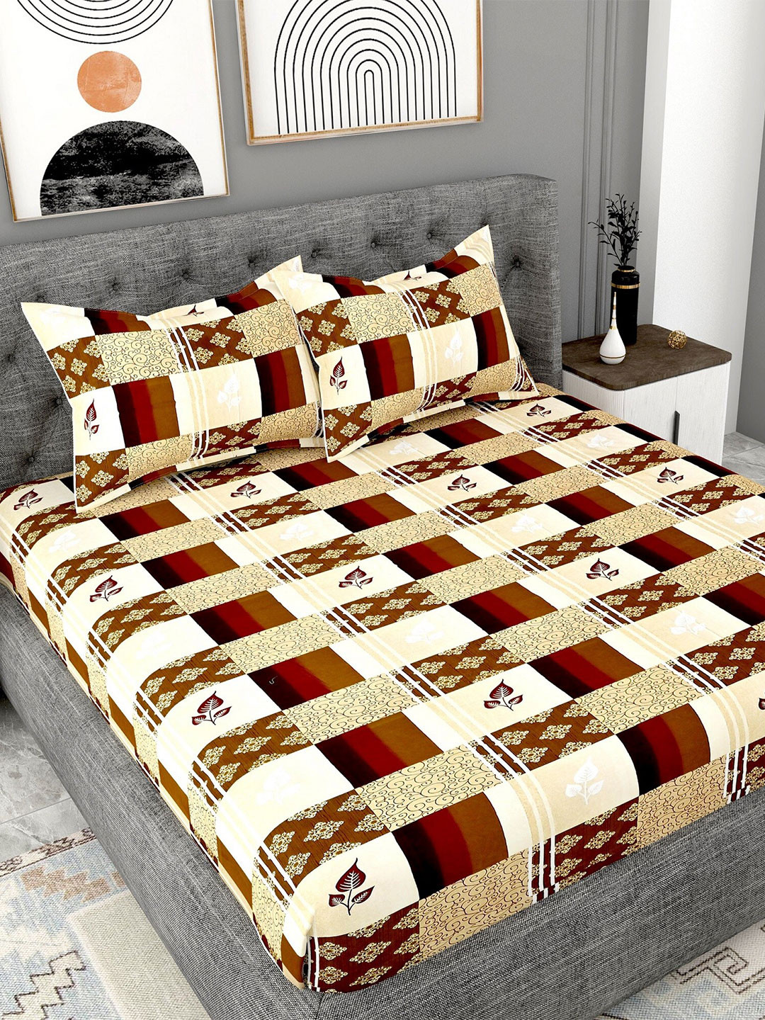 

Lali Prints Brown & Beige Ethnic Motifs Cotton 180 TC King Bedsheet With 2 Pillow Covers