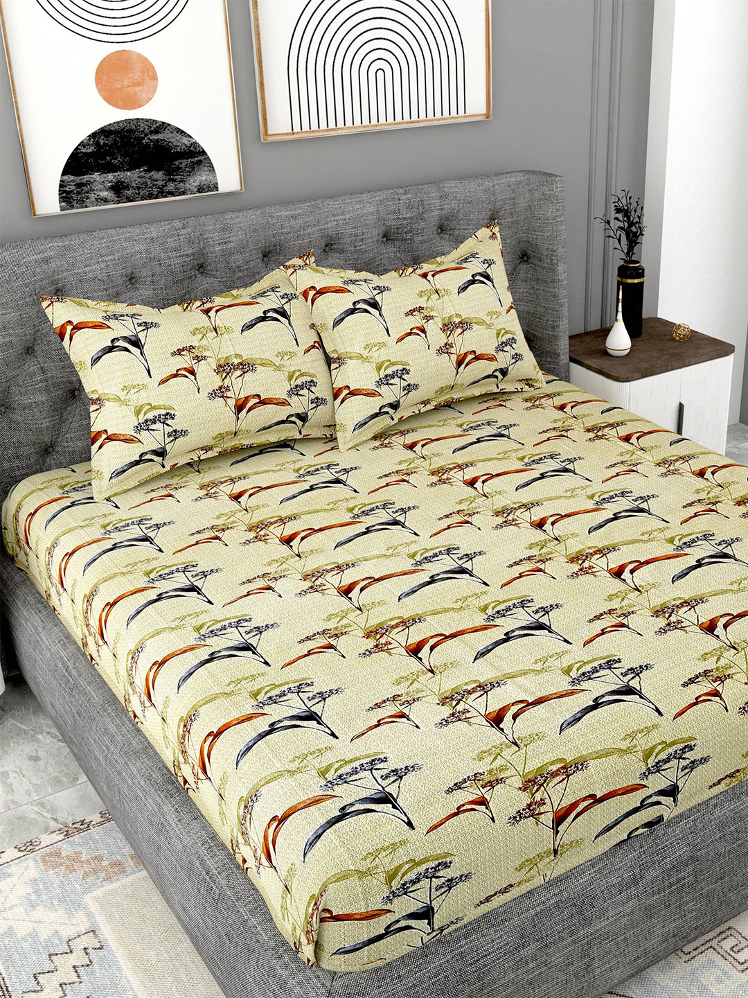 

Lali Prints Green & Blue Floral Cotton 180 TC Super King Bedsheet With 2 Pillow Covers