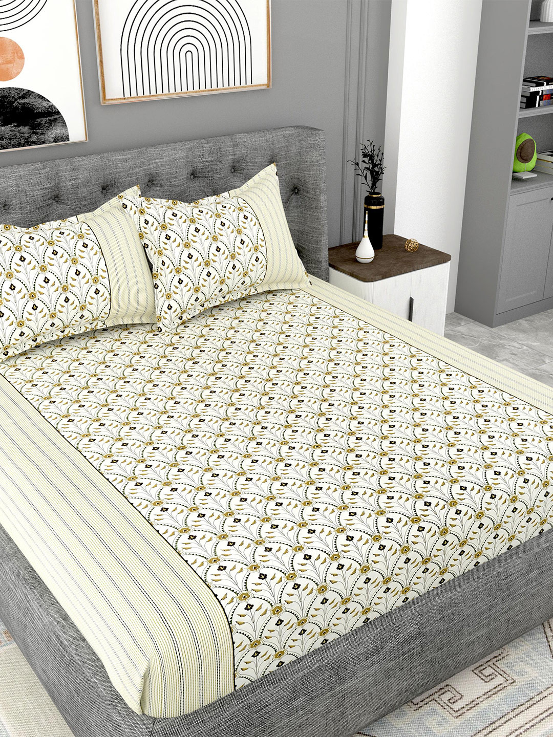 

Lali Prints Green & White Floral Cotton 180 TC King Bedsheet With 2 Pillow Covers