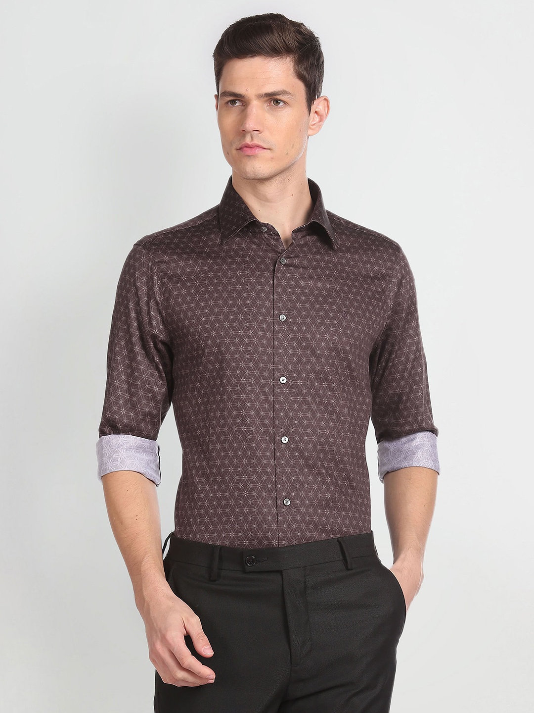 

Arrow Floral Printed Regular Fit Pure Cotton Casual Shirt, Brown