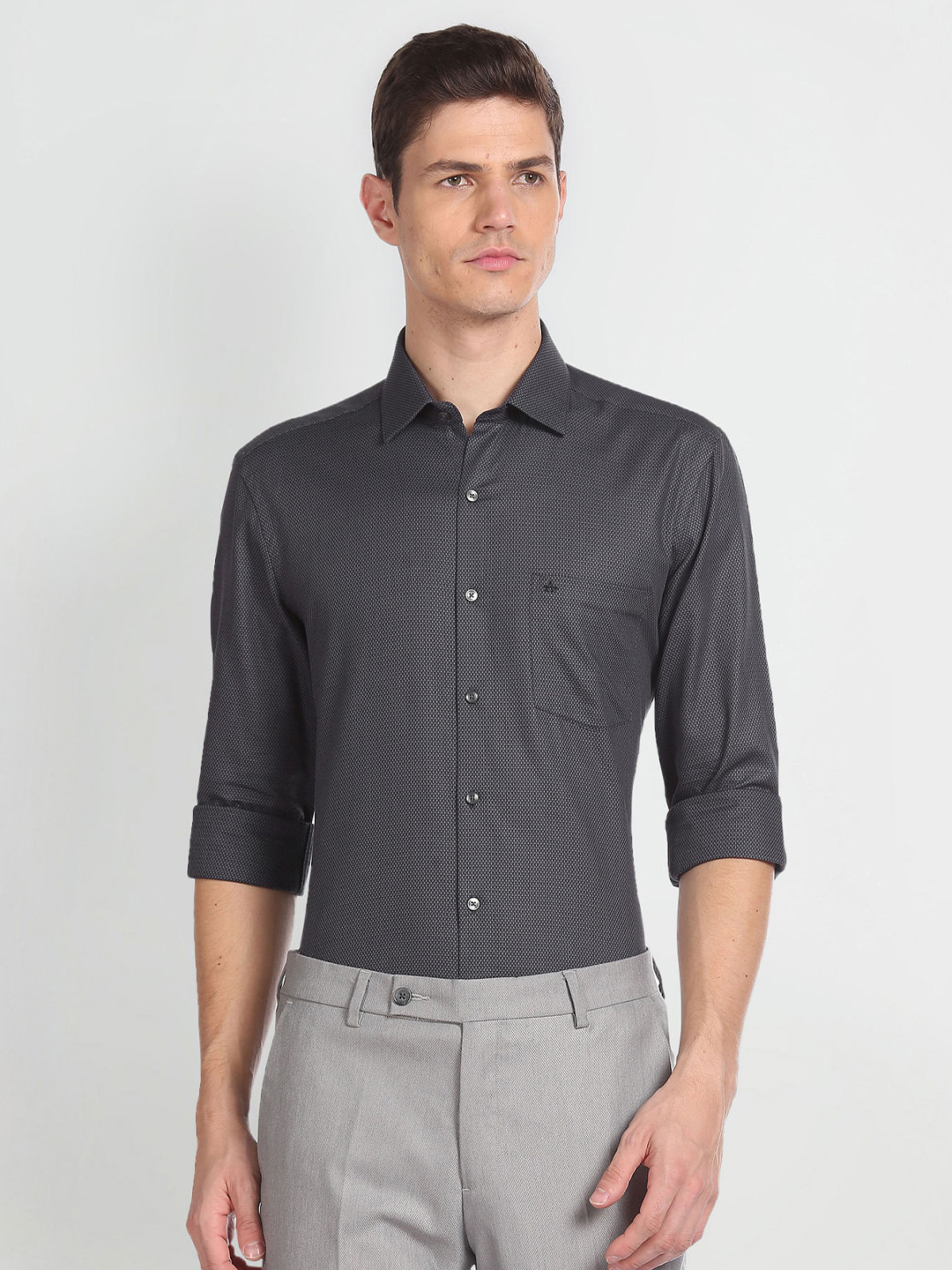 

Arrow Slim Fit Opaque Checked Casual Shirt, Black
