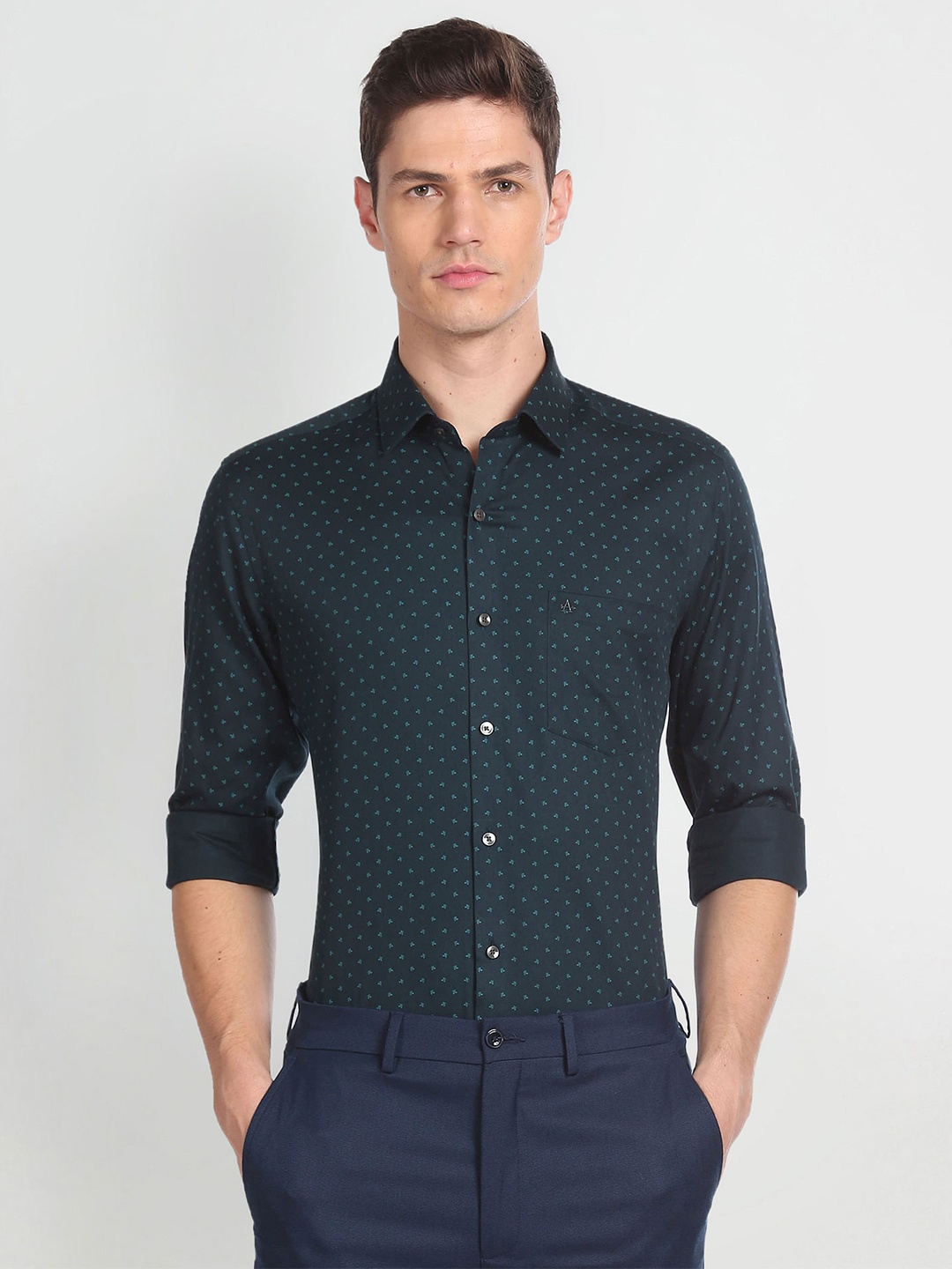 

Arrow Micro Ditsy Printed Spread Collar Slim Fit Pure Cotton Casual Shirt, Green