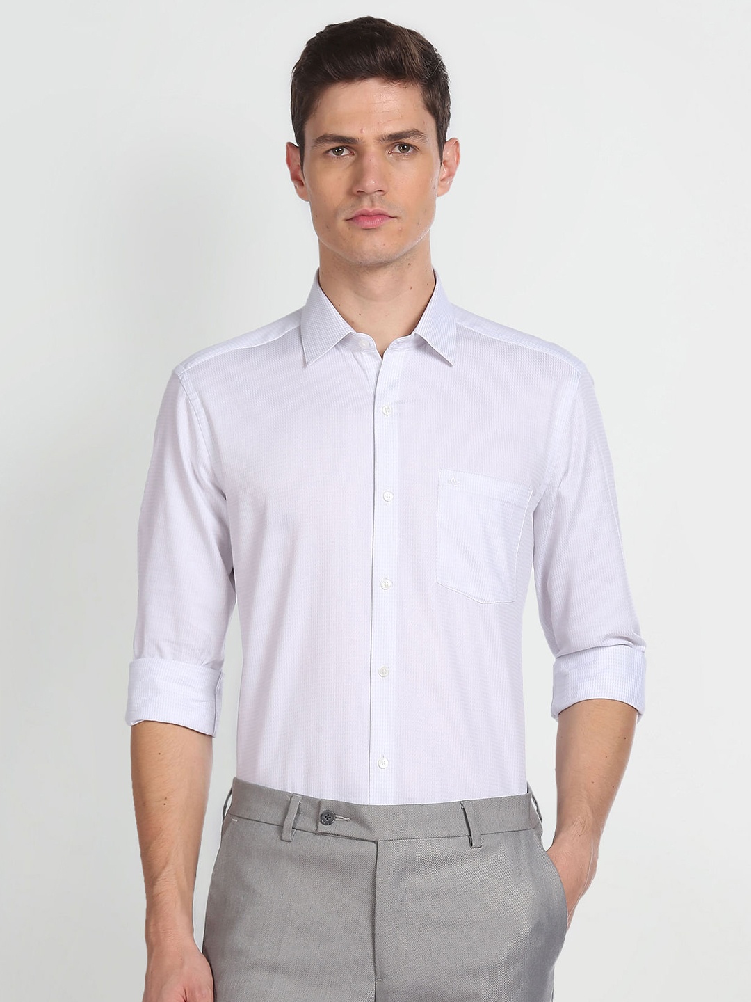 

Arrow Self Design Textured Slim Fit Pure Cotton Casual Shirt, White