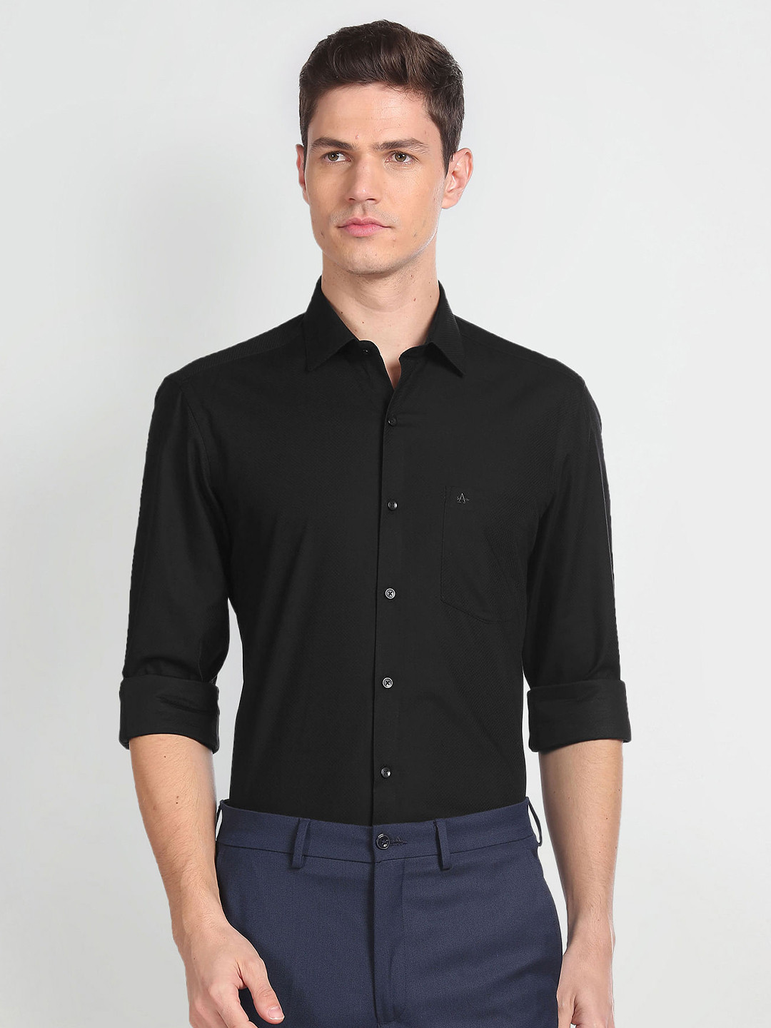 

Arrow Self Design Textured Slim Fit Pure Cotton Casual Shirt, Black