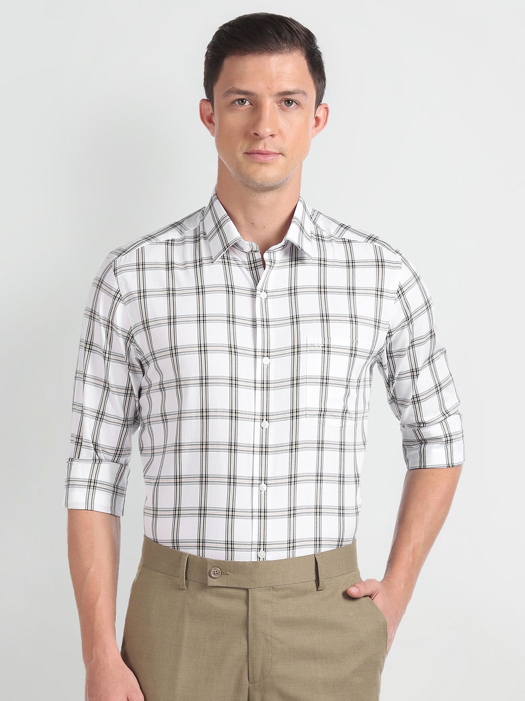 

Arrow Tartan Checks Slim Fit Pure Cotton Casual Shirt, White