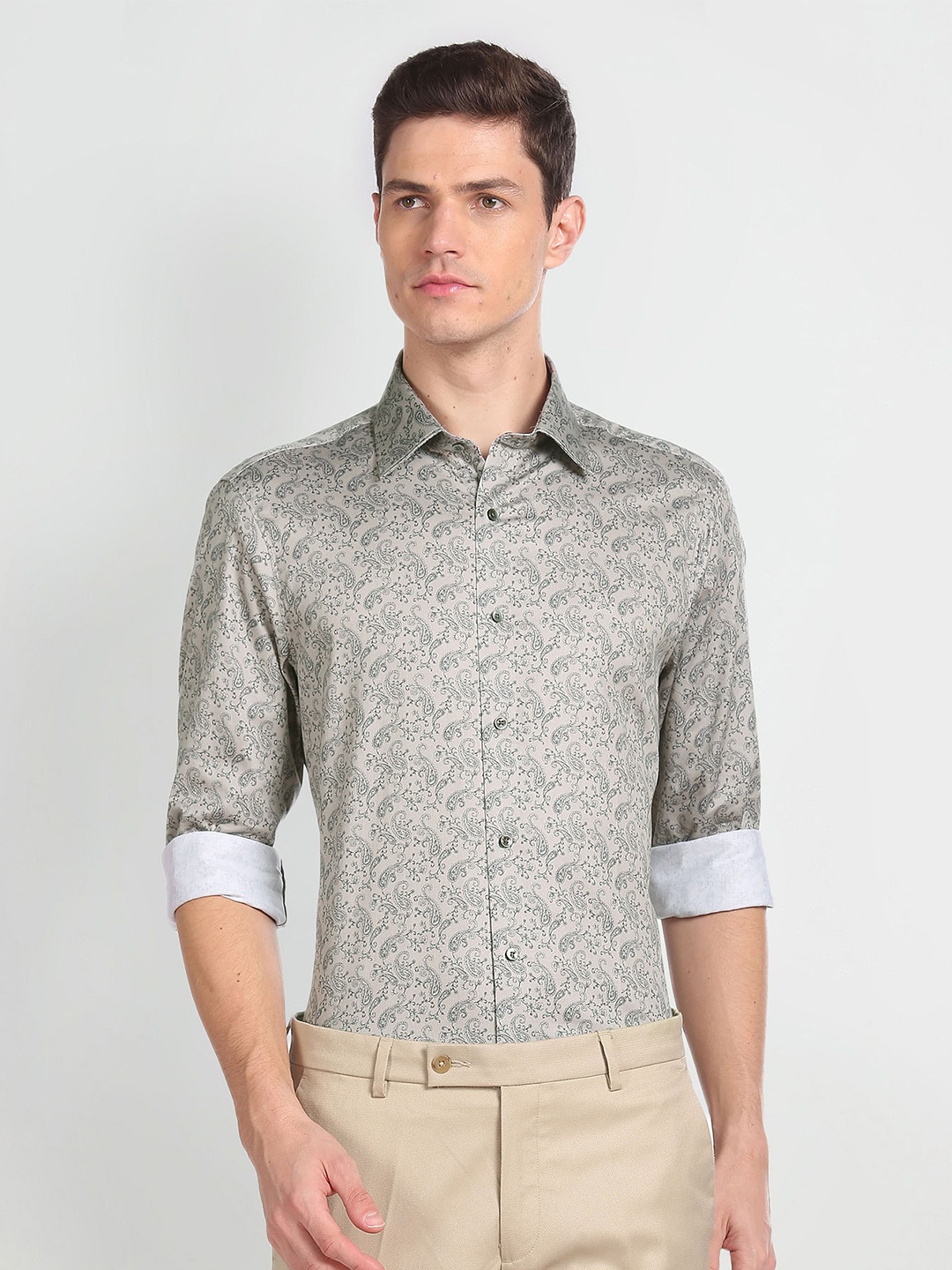 

Arrow Men Floral Printed Pure Cotton Formal Shirt, Grey
