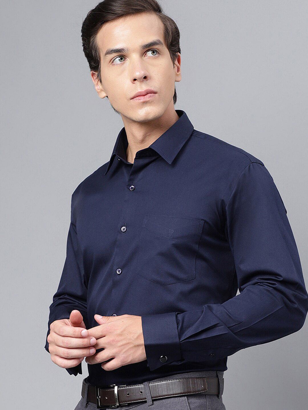 

Hancock Modern Chest Pocket Slim Fit French Cuff Cotton Formal Shirt, Navy blue