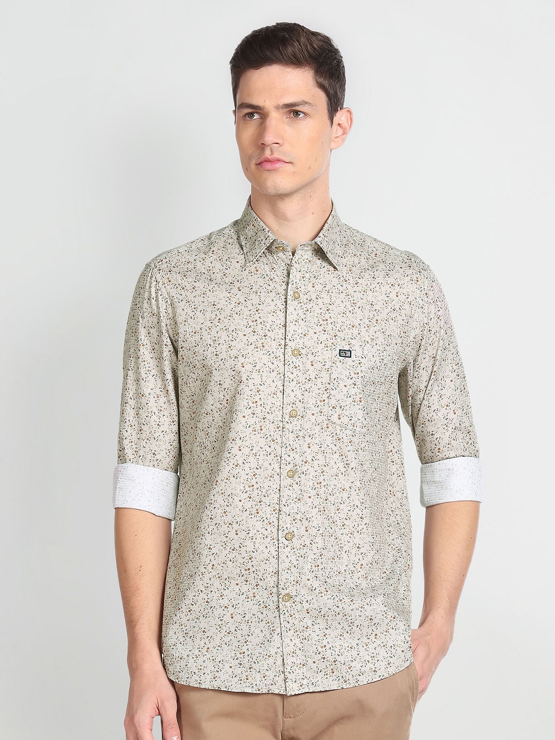 Arrow Sport Micro Ditsy Printed Slim Fit Pure Cotton Casual Shirt, Brown