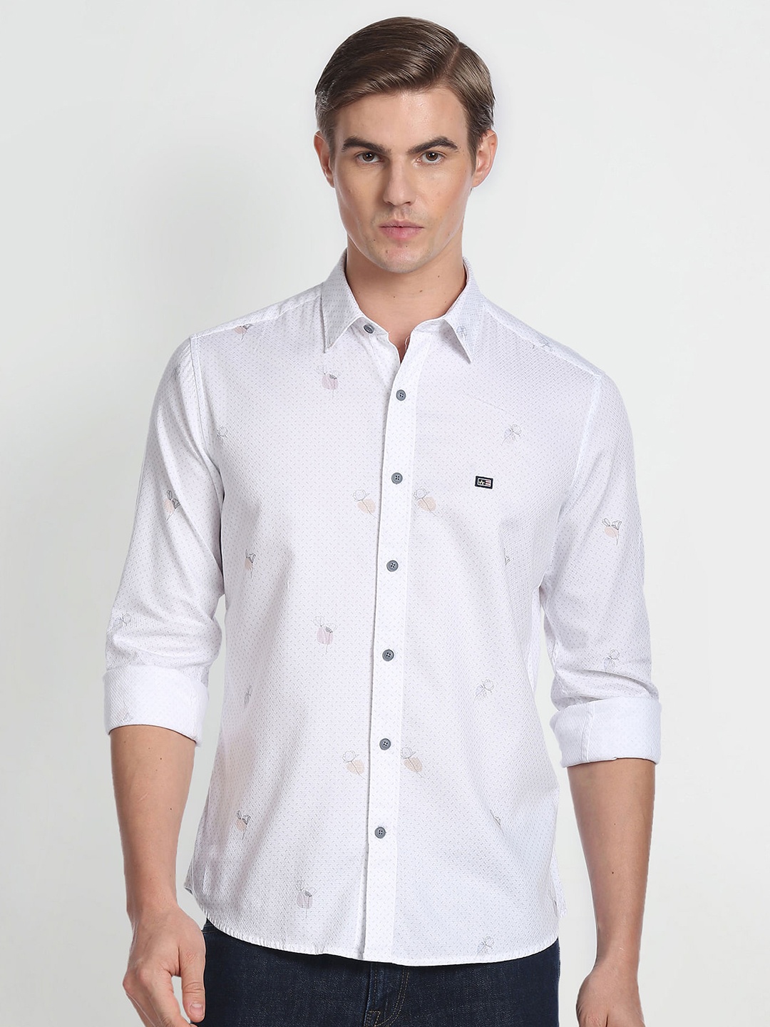 

Arrow Sport Micro Ditsy Printed Slim Fit Pure Cotton Casual Shirt, White