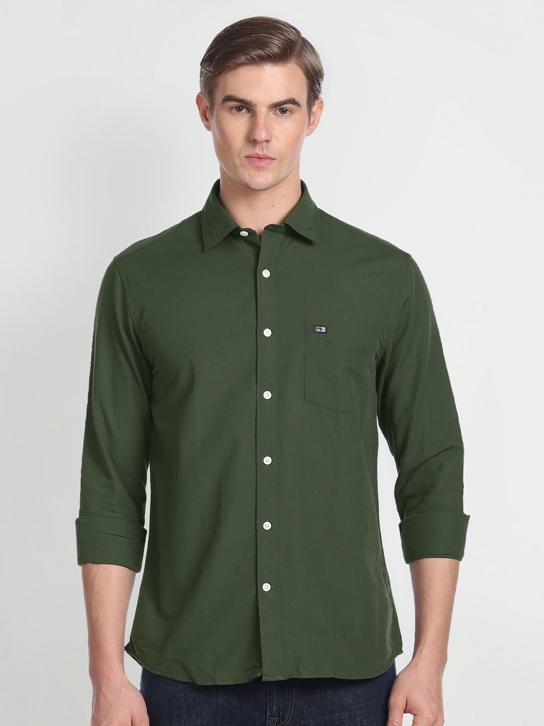 

Arrow Sport Spread Collar Slim Fit Pure Cotton Casual Shirt, Green