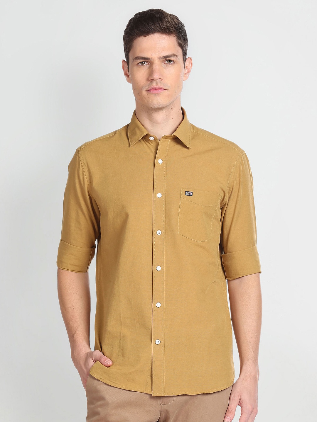 

Arrow Sport Spread Collar Slim Fit Pure Cotton Casual Shirt, Yellow