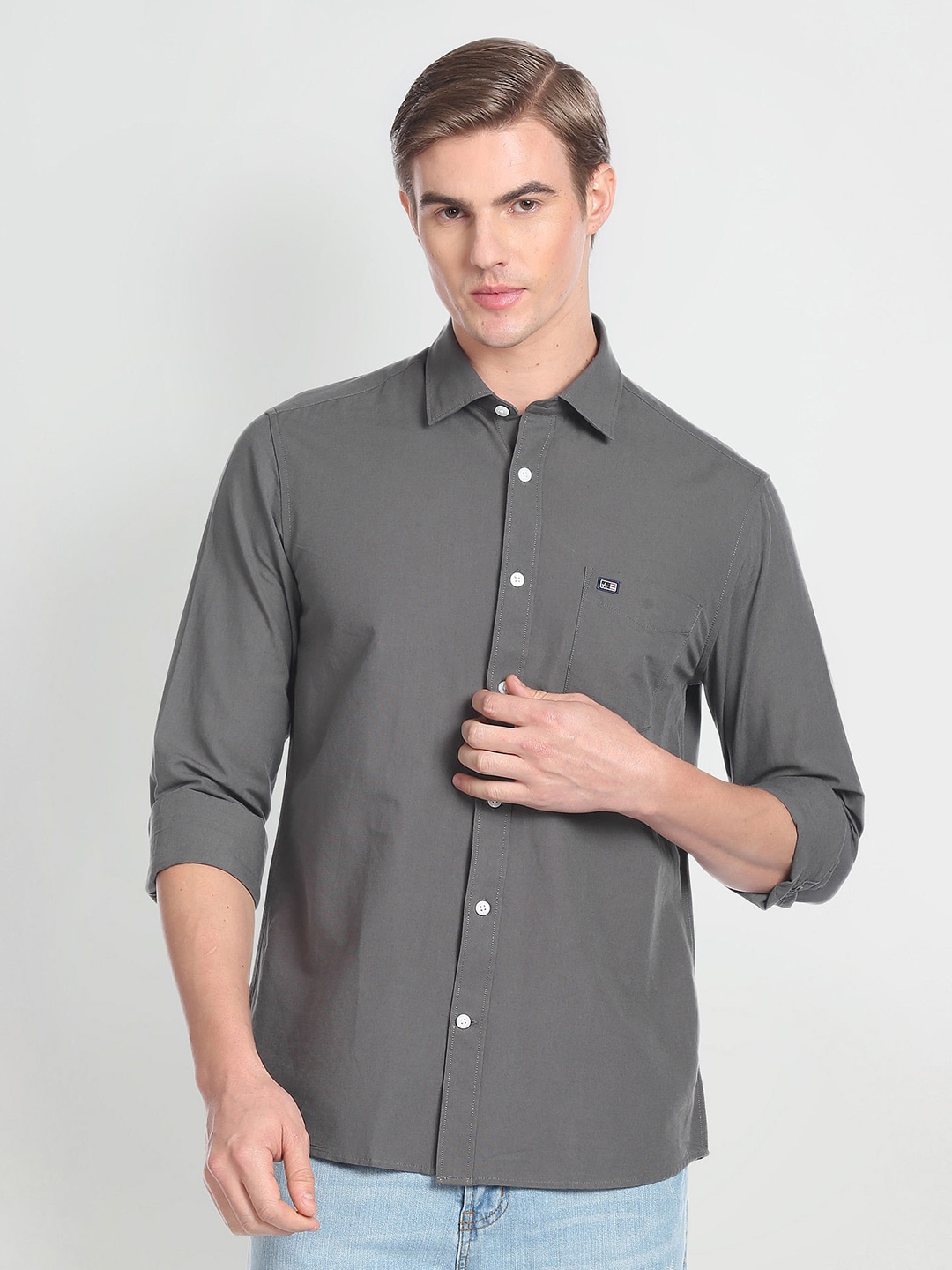 

Arrow Sport Spread Collar Slim Fit Pure Cotton Casual Shirt, Grey