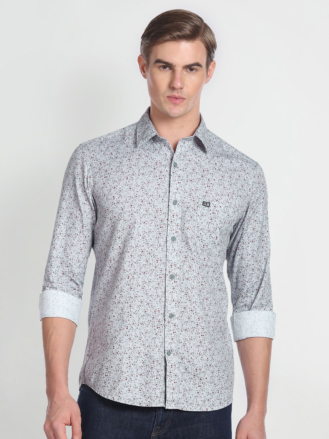 

Arrow Sport Micro Ditsy Printed Slim Fit Pure Cotton Casual Shirt, Grey