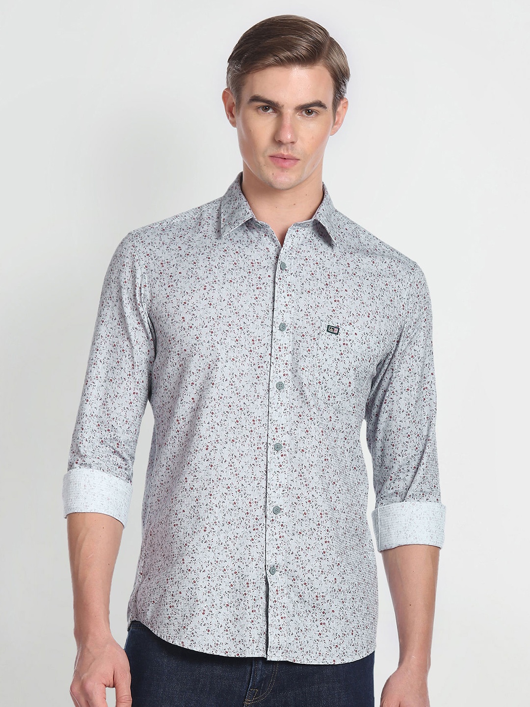 

Arrow Sport Micro Ditsy Printed Slim Fit Pure Cotton Casual Shirt, Grey