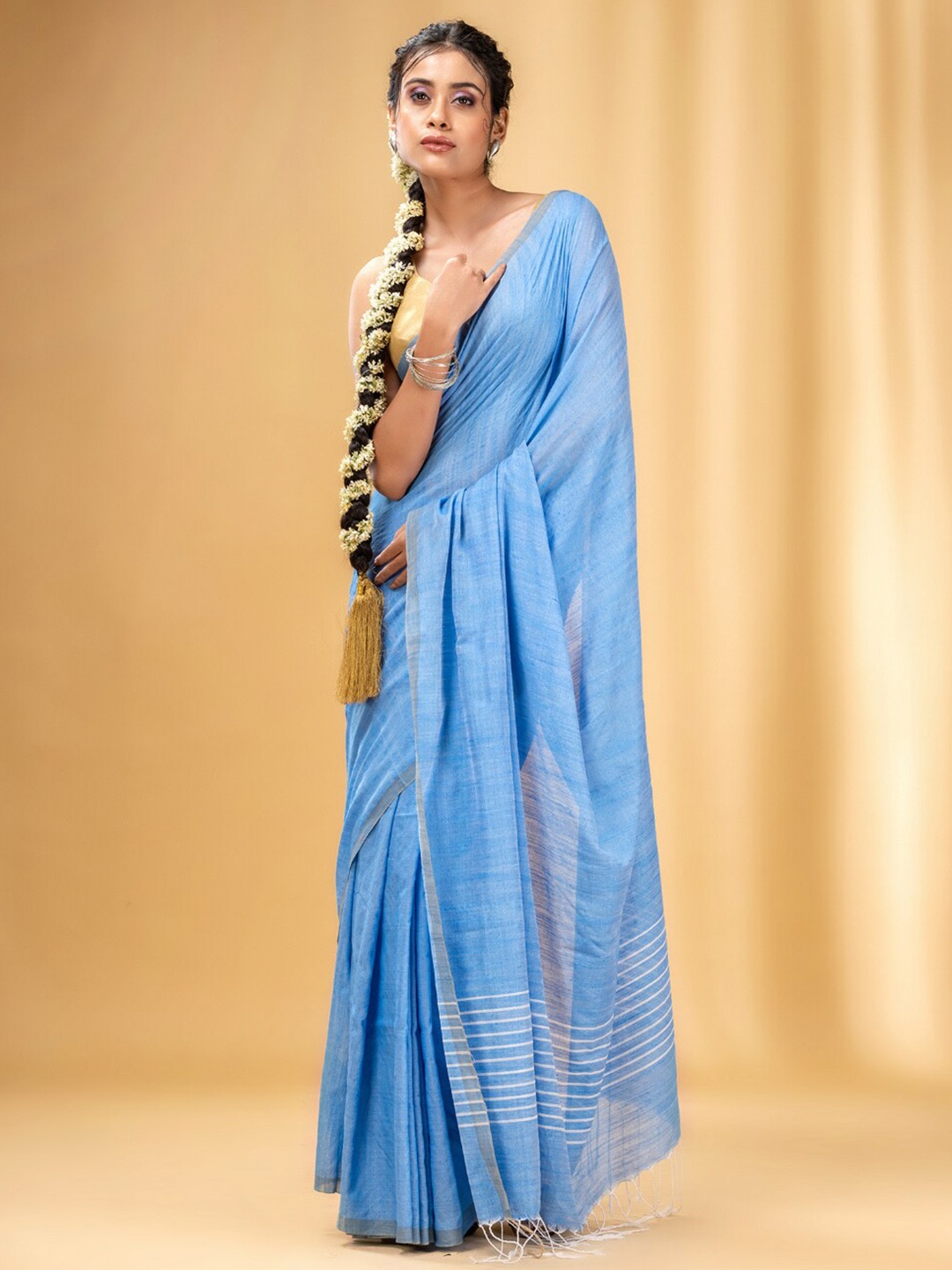 

Charukriti Tasseled Pure Cotton Saree, Blue