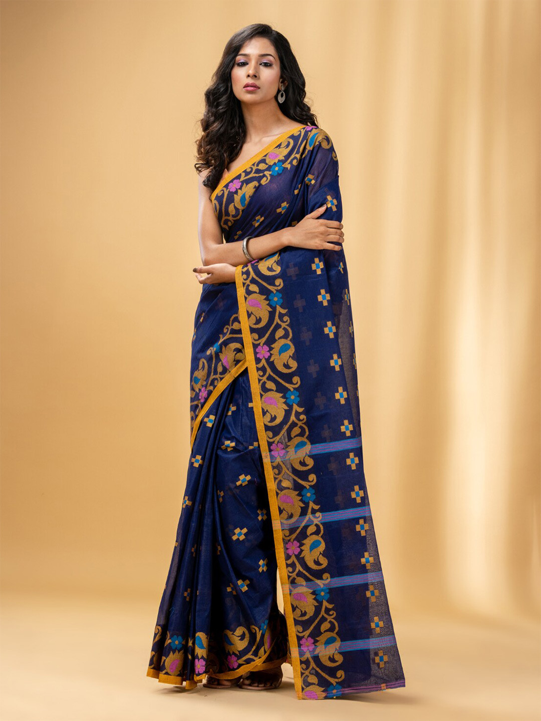 

Charukriti Woven Design Pure Cotton Taant Saree, Blue