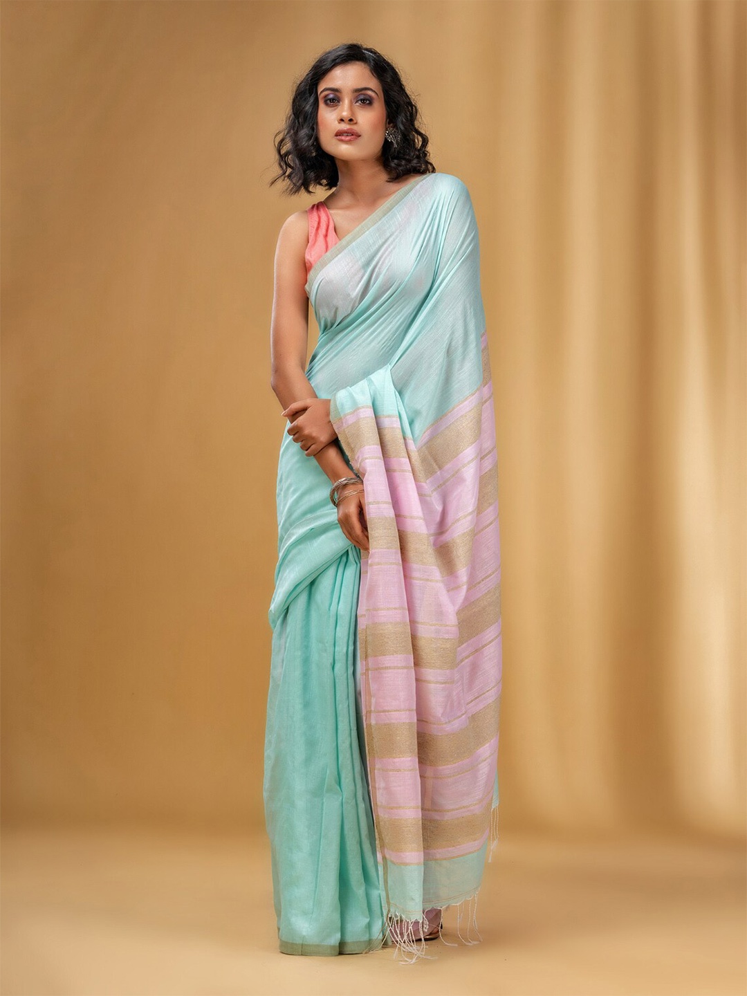 

Charukriti Zari Pure Cotton Saree, Sea green
